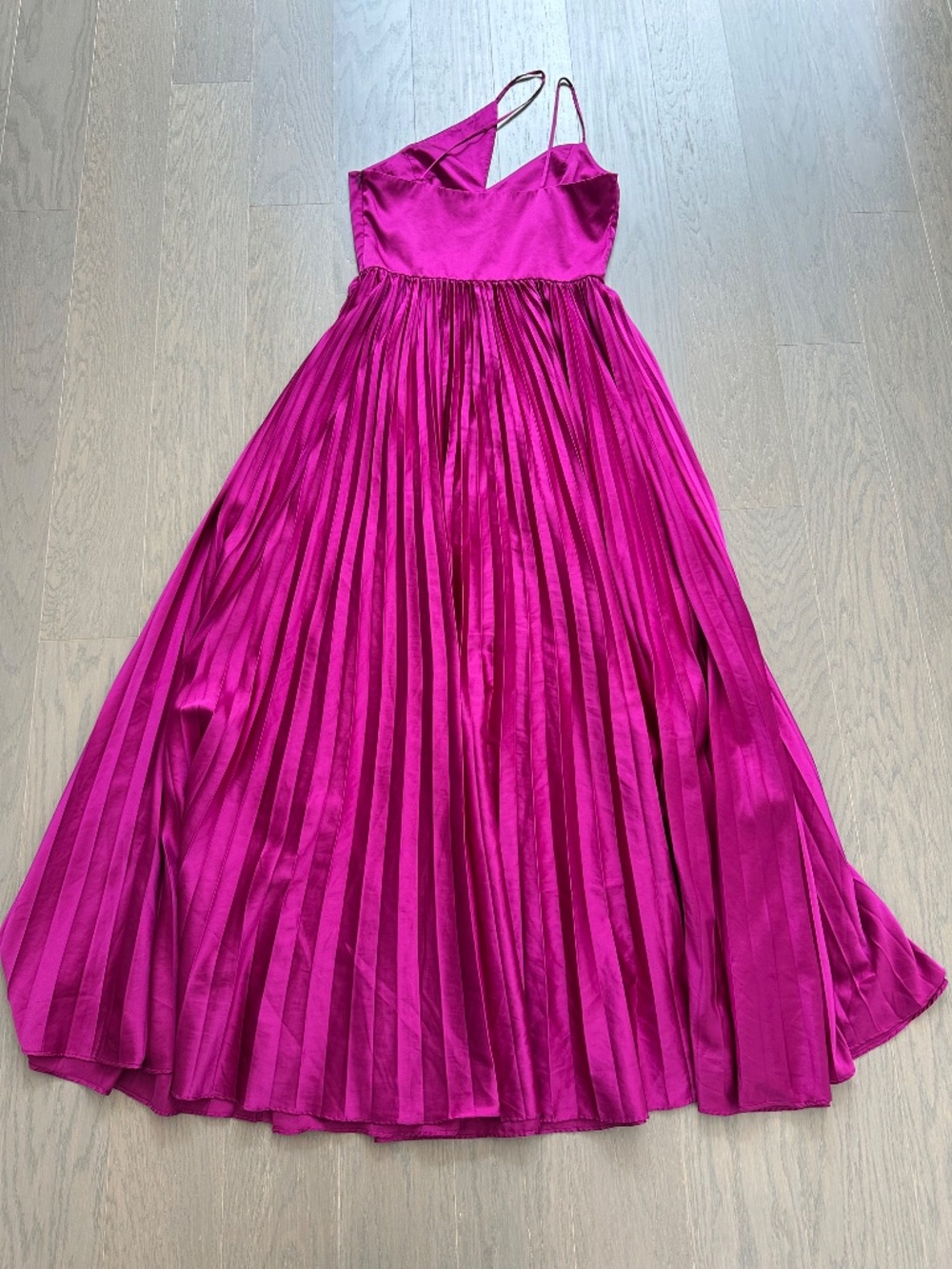 AMUR Khari One Shoulder Gown Satin Purple Pink Pleated Cut Out Dress - Size 6 - Picture 2 of 9